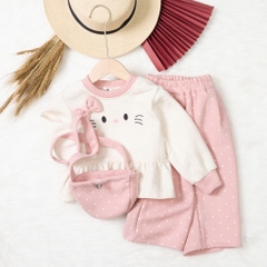 Bộ cotton trẻ em - bé gái ĐG006 2/7 nỉ mèo