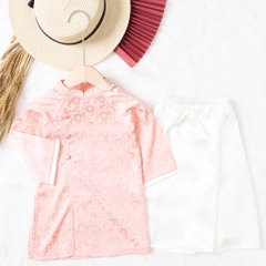 Áo dài trẻ em-AD02 2/12 BG lụa trơn khuy