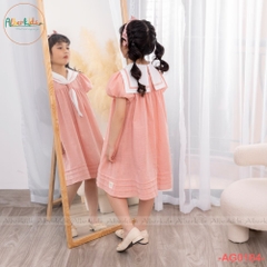 Váy bé gái cổ trắng phối nơ màu hồng AG0184