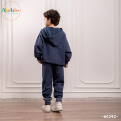 Bộ đồ nỉ bé trai hoodie trơn xanh than có mũ A0292