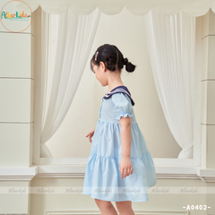 Váy bé gái Xanh phối cổ xanh than A0402