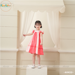 Váy bé gái phối 2 màu hồng nhạt hồng đậm A0422