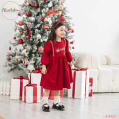 Váy bé gái thêu noel chất nhung chéo A0321
