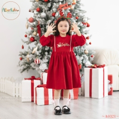 Váy bé gái thêu noel chất nhung chéo A0321