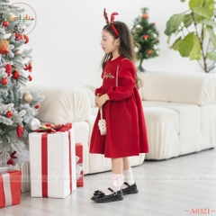 Váy bé gái thêu noel chất nhung chéo A0321