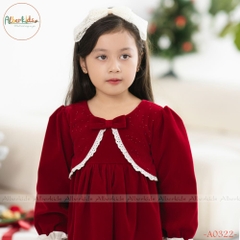 Váy bé gái tay ren cổ nơ nhung A0322