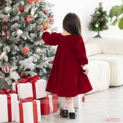 Váy bé gái tay ren cổ nơ nhung A0322