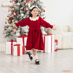 Váy bé gái cổ ren nhung mềm A0323