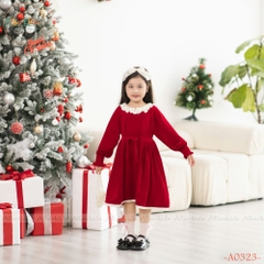 Váy bé gái cổ ren nhung mềm A0323