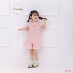 Sét đồ cộc tay cách điệu đính nơ bé gái A0823