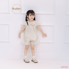 Sét đồ cộc tay cách điệu đính nơ bé gái A0823