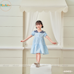 Váy bé gái Xanh phối cổ xanh than A0402