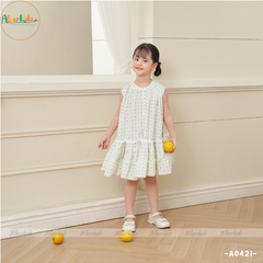 Váy bé gái sát nách chất liệu linen in họa tiết A0421