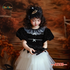 Váy BG halloween đen đính đá phối lưới trắng A1103