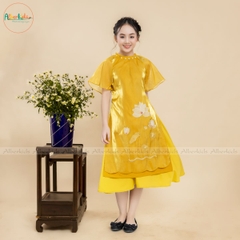 Áo dài thêu hoa sen 2 màu sắc đỏ vàng AD02