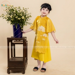 Áo dài thêu hoa sen 2 màu sắc đỏ vàng AD02