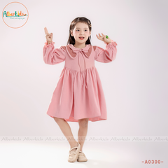 Váy bé gái hồng cổ sen cách điệu dài tay A0300