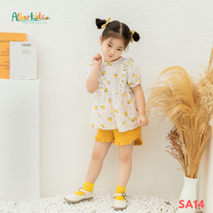 Sét BG áo boi hoa vàng + quần linen vàng SA14