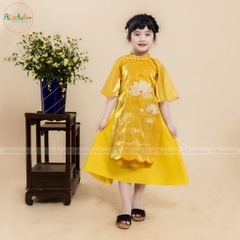 Áo dài thêu hoa sen 2 màu sắc đỏ vàng AD02