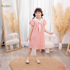 Váy bé gái cổ trắng phối nơ màu hồng AG0184