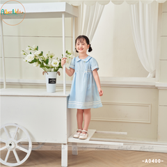 Váy bé gái Xanh phối dây trắng A0400