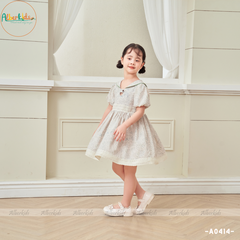 Váy bé gái linen in hoa xanh phối ren A0414