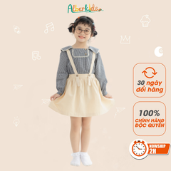 Sét áo kẻ + chân váy kem SA06