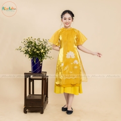 Áo dài thêu hoa sen 2 màu sắc đỏ vàng AD02