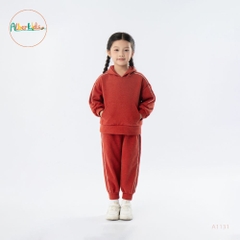 Bộ nỉ hoodie có mũ cam đất cho bé A1131