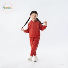 Bộ nỉ hoodie có mũ cam đất cho bé A1131