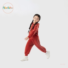 Bộ nỉ hoodie có mũ cam đất cho bé A1131