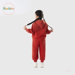 Bộ nỉ hoodie có mũ cam đất cho bé A1131