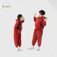 Bộ nỉ hoodie có mũ cam đất cho bé A1131