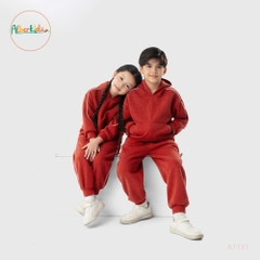 Bộ nỉ hoodie có mũ cam đất cho bé A1131