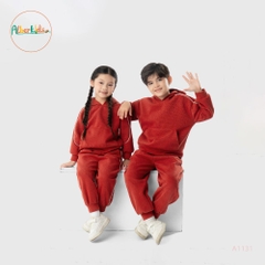 Bộ nỉ hoodie có mũ cam đất cho bé A1131