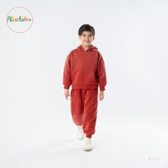 Bộ nỉ hoodie có mũ cam đất cho bé A1131