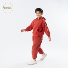 Bộ nỉ hoodie có mũ cam đất cho bé A1131
