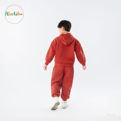 Bộ nỉ hoodie có mũ cam đất cho bé A1131