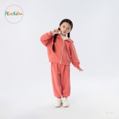 Sét bộ nỉ BG hoodie màu cam hồng A1127
