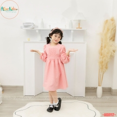 Váy bé gái dài tay Hồng chun ngực AG0117