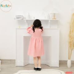 Váy bé gái dài tay Hồng chun ngực AG0117