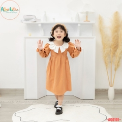 Váy bé gái dài tay cam phối cổ trắng AG0101