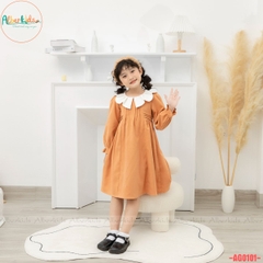 Váy bé gái dài tay cam phối cổ trắng AG0101