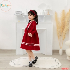 Váy bé gái dài tay đỏ phối cổ AG0107