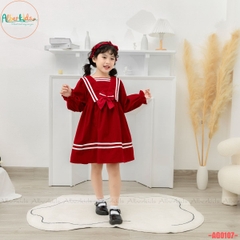 Váy bé gái dài tay đỏ phối cổ AG0107