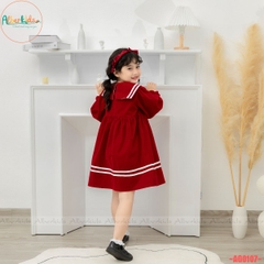 Váy bé gái dài tay đỏ phối cổ AG0107