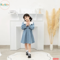Váy bé gái tay dài xanh phối cổ trắng AG0102