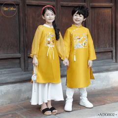 Áo dài bé gái An Yên Vàng thêu đính ngọc AD0802
