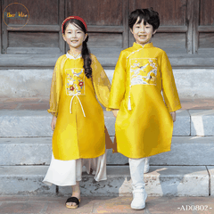 Áo dài bé gái An Yên Vàng thêu đính ngọc AD0802