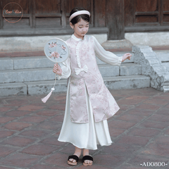 Áo dài bé gái Hoàng Trâm hồng cách điệu AD0800